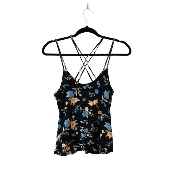 American Eagle Soft & Sexy Black Floral Print Wrap Strappy Tank Top Small Women - Picture 5 of 9